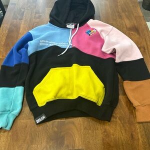 Blue and Pink Cape Jacket with Bold Color Blocking